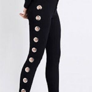 Good American Black Leggings with Button Details